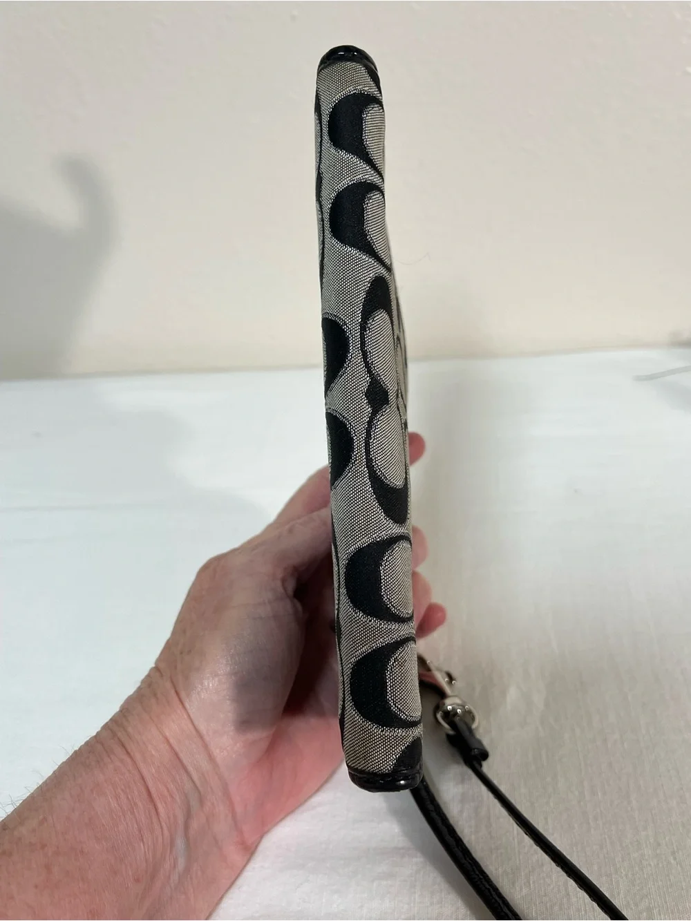 Coach Poppy Black and Gray Signature Wallet Wristlet with Leather Trim
